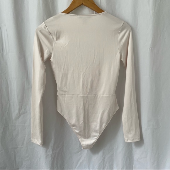 Cream Long Sleeve Wrap Bodysuit - Picture 2 of 8